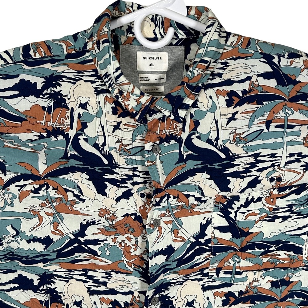 Quiksilver Mens XXL Modern Fit Viscose Surf Graphic Short Sleeve Shirt